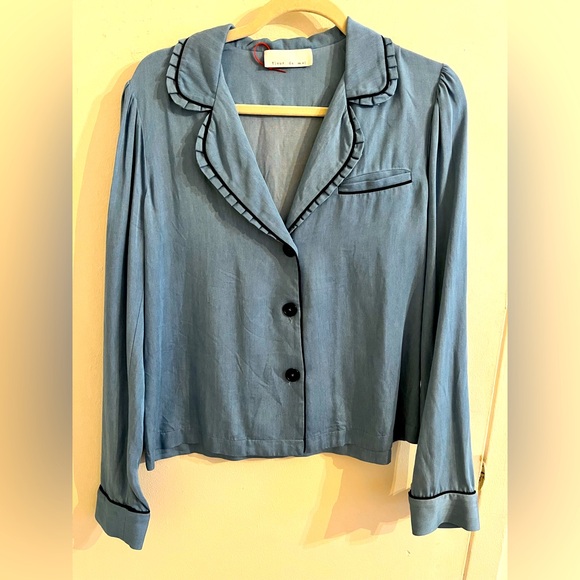 Fleur du Mal Chambray Button Down Shirt w/ Black Piping - Picture 1 of 3